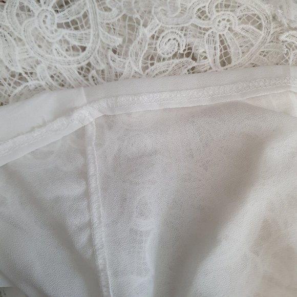 vintage lace floral dress Embroidered white Sz 12 frill fishtail KOREAN cocktail - Picture 8 of 8